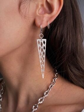 Egdy Dark Silver Plated Spiked Earrings• Pointy Drop Rock Long Earrings